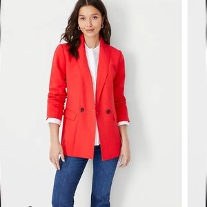 Ann Taylor Relaxed Long Blazer Red Linen Blend 12